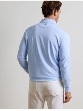 Peter Millar Sz L Perth Sugar Blue and White Stripe Performance Quarter-Zip EUC